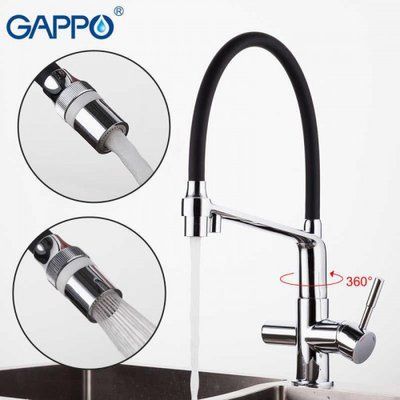Змішувач для кухні на дві води GAPPO G4398-7 з гнучким виливом, чорний/хром