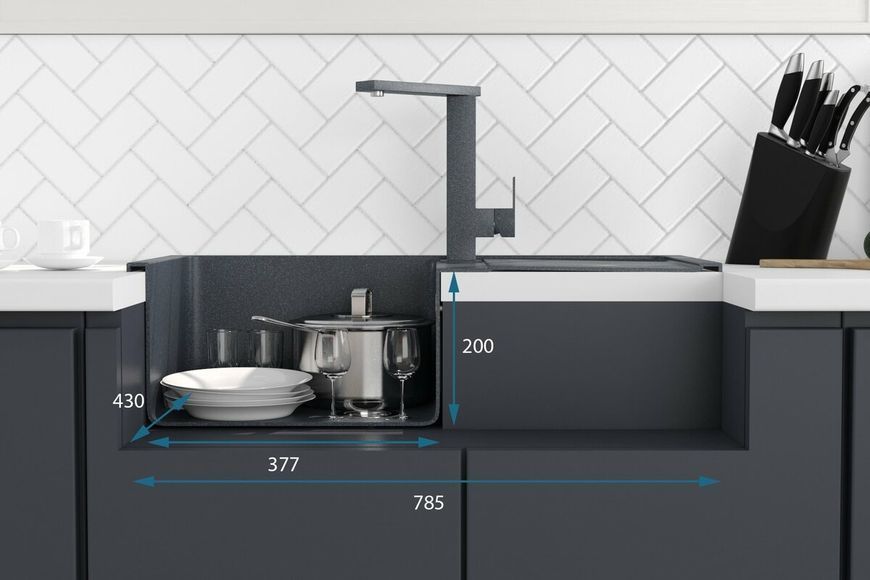 Гранітна мийка для кухні Platinum 7950 Selena матова Антрацит