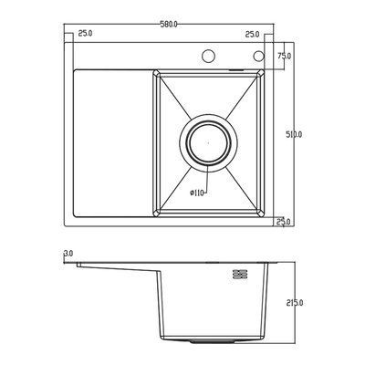 Кухонна мийка ITAL HD5851R, 580x510мм, нержавіюча сталь, права, чорний