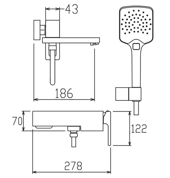 Змішувач для ванни з коротким виливом KOER KB-41039-01 Хром (KR5996)