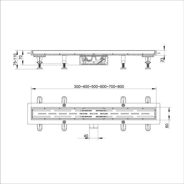 IT13-FT01/700 ITAL Душовий трап пластиковий сірий 700*70*67мм (блістер) {5}