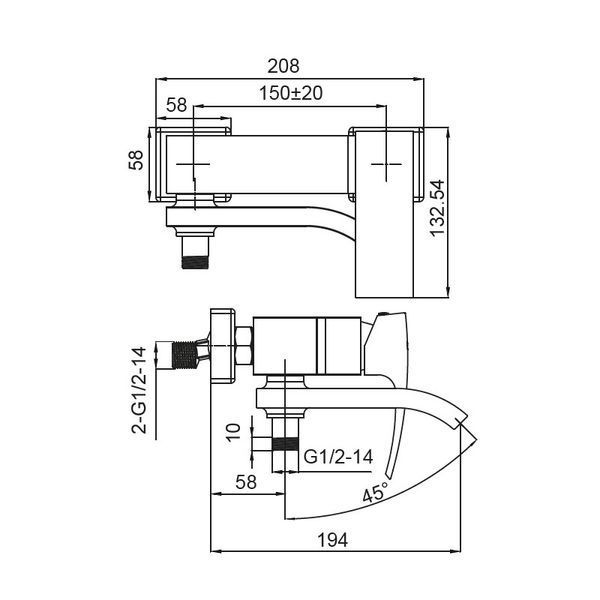 Змішувач для ванни з коротким виливом KOER KB-41007-01 Хром (KR3454)