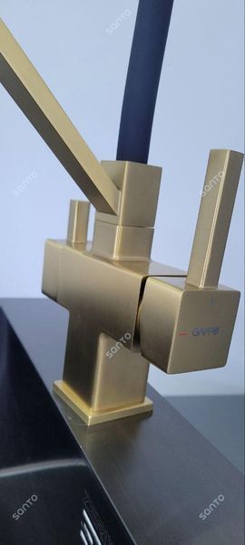 Змішувач для кухні під фільтр із гнучким виливом Gappo G4395-63 золото, магнітне кріплення