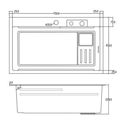 Кухонна мийка ITAL HD7545G, 750x450мм, нержавіюча сталь, сірий