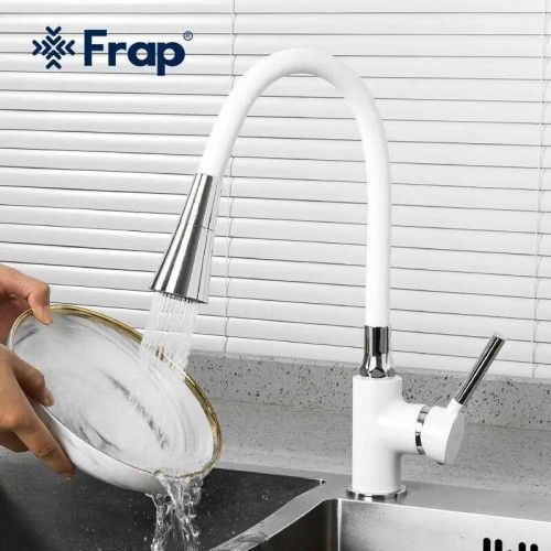 Змішувач для кухні Frap H44 F4044-8 з гнучким виливом, 2 режими, білий/хром