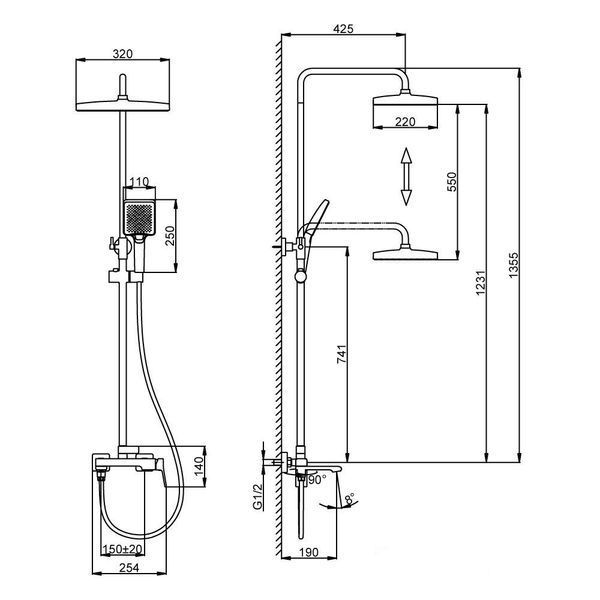 Душова система FRAP F2484, 3 функції, хром