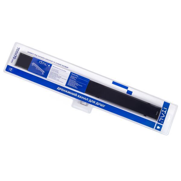 Трап для душу ITAL IT02-FT24/700, 700 мм, загартоване скло, Black Glossy