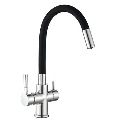 Змішувач для кухні MIXXUS PREMIUM HANS 021 REFL.BLACK з гнучким виливом з виходом для питної води Хром+вилив чорний (MI5934)
