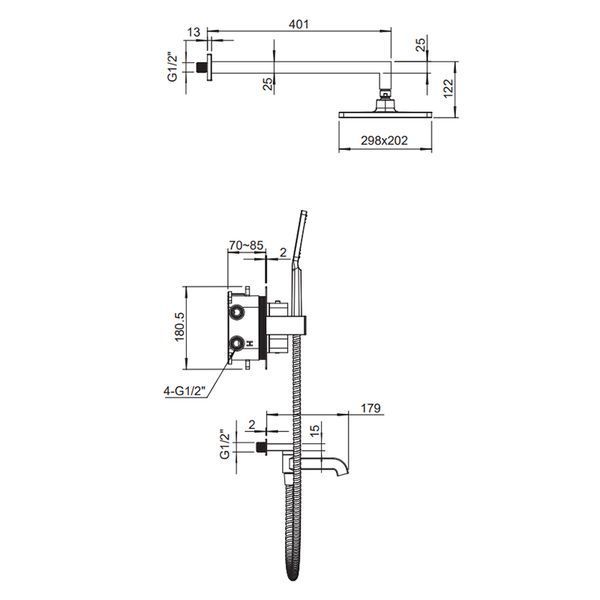 Душевая система с термостатом встроенная KOER KB-67011-05 Черный (KR4727)