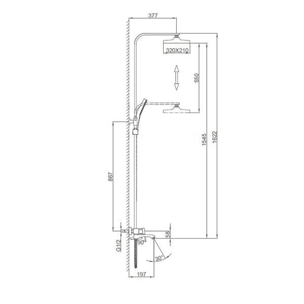 Душова система FRAP F2476-9 , 3 функції, поворотний вилив, латунь, збройова сталь