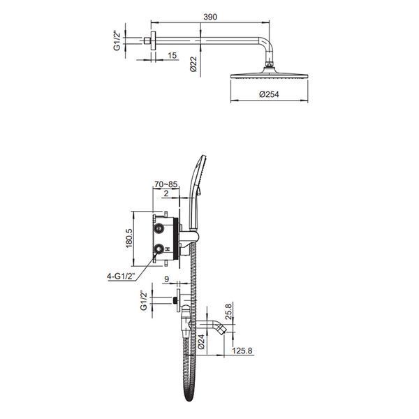 Душевая система с термостатом встроенная KOER KB-67012-01 Хром (KR4728)