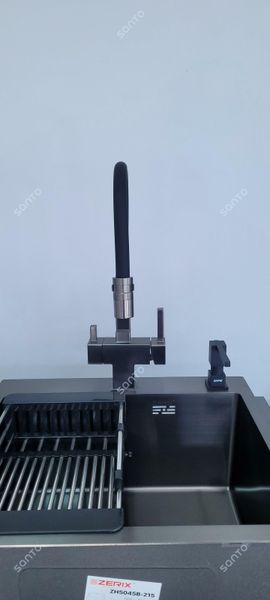 Змішувач для кухні під фільтр Gappo G4395-69 з гнучким виливом ,збройова сталь