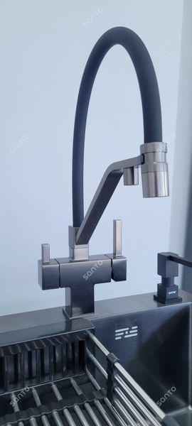 Змішувач для кухні під фільтр Gappo G4395-69 з гнучким виливом ,збройова сталь