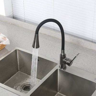 Змішувач для кухні FRAP F4462-9 з гнучким виливом, 2 режими, ?35, збройова сталь