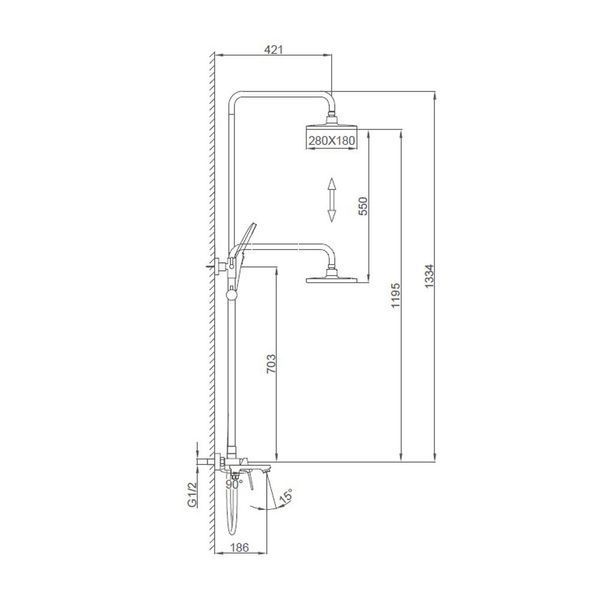 Душова система FRAP F2486-9, 3 функції, поворотний вилив, латунь, збройова сталь