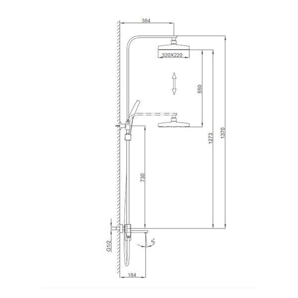 F2490 душ. система 3х функц. поворот. вилив лат. корпус &Oslash;35 (хром) {4/1}