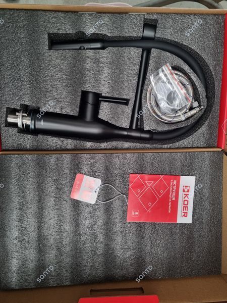KOER KI-70005-05 Смеситель для кухни из нерж. стали SUS304 (Цвет черный+силик.излияние черный