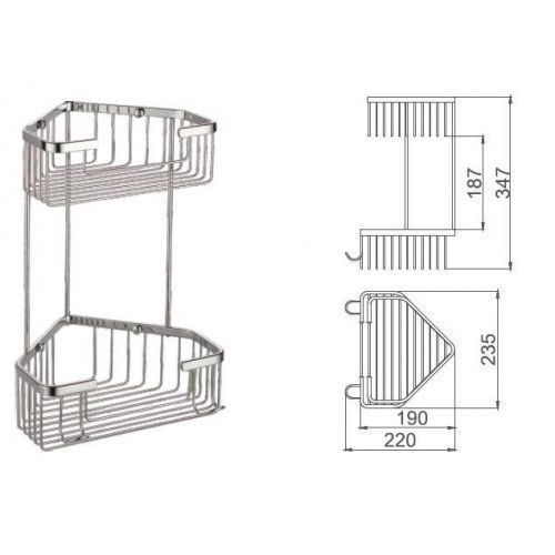 Полиця кутова Frap F351-1, 2-х ярусна, 240х320 мм, хром