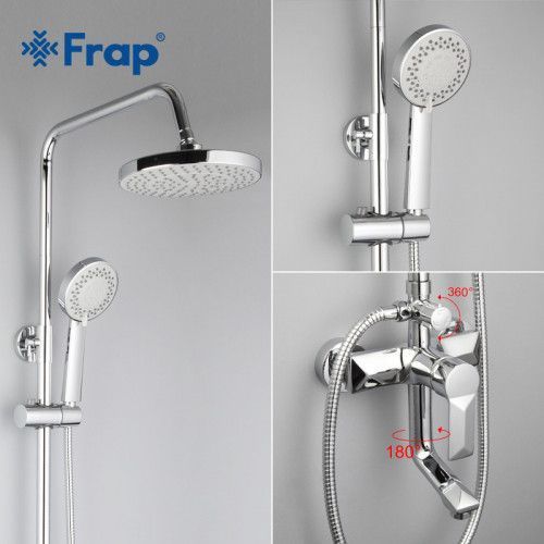 Душева система з верхнім душем Frap F2418, вилив, лійка 4 режими, хром
