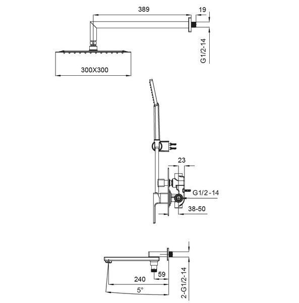 Душова система вбудована KOER KB-66009-01 Хром (KR3508)