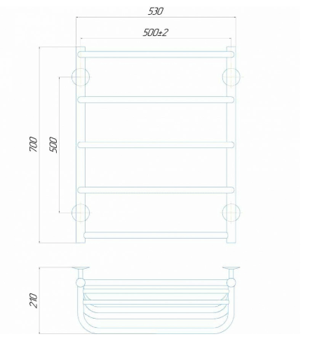 Рушникосушарка електрична Deffi Стандарт з полицею 500x700 правий, 100 Вт, білий