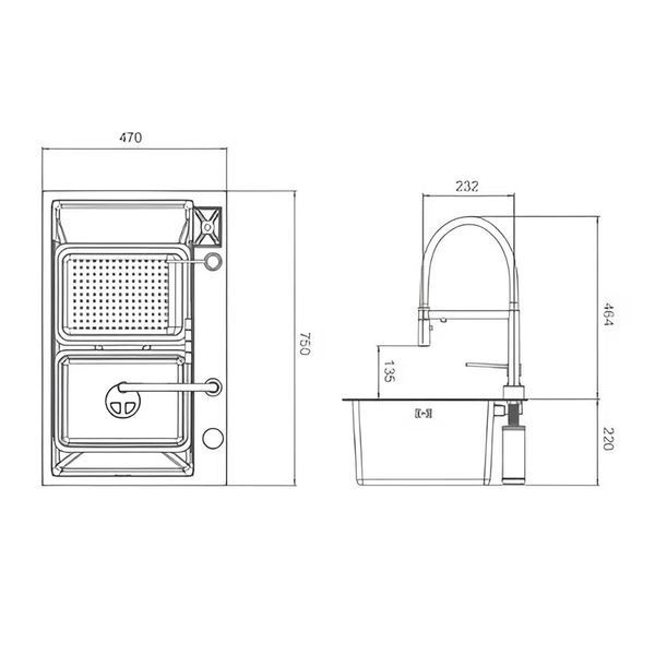 Кухонна мийка GAPPO PROFI GS 7547-19, 750х470, збройова сталь