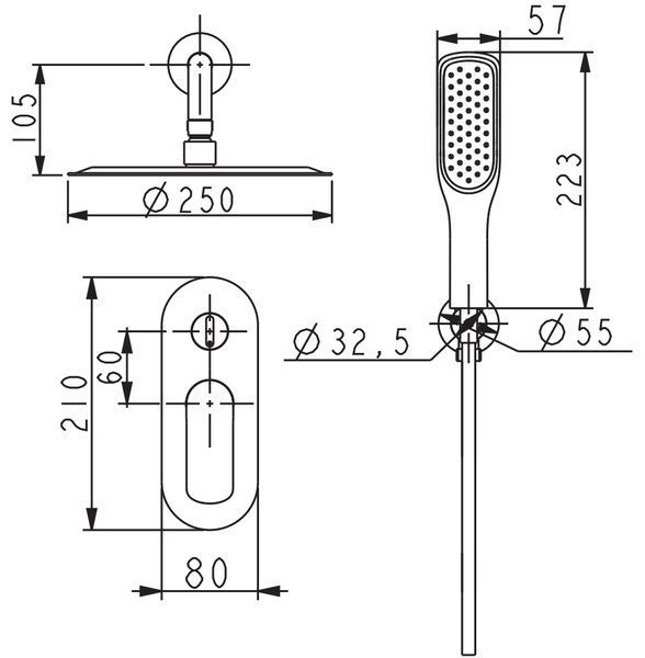 Душевая система встроенная KOER KB-62028-12 Матовое золото (KR6010)