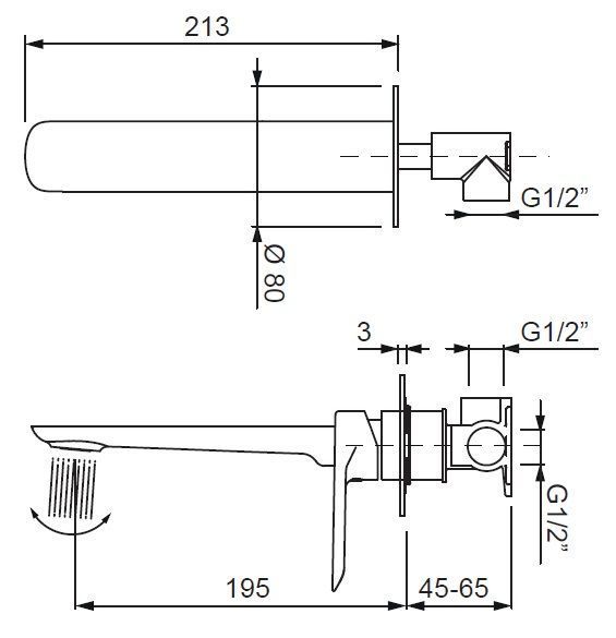 Смеситель для умывальника Koer KB-16028-07 встраиваемый Графит (KR5300)