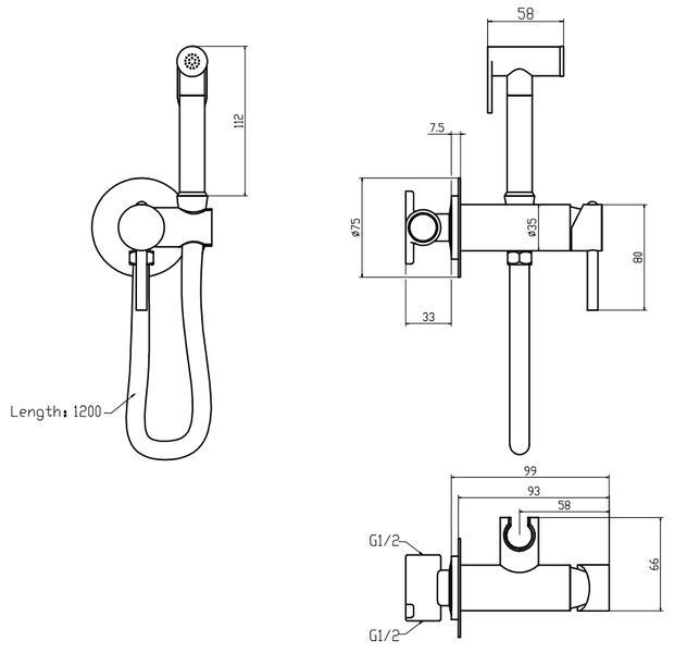Змішувач для гігієнічного душу MIXXUS PREMIUM HANS 002-A INNER GRAPHITE Графіт (MI6921)