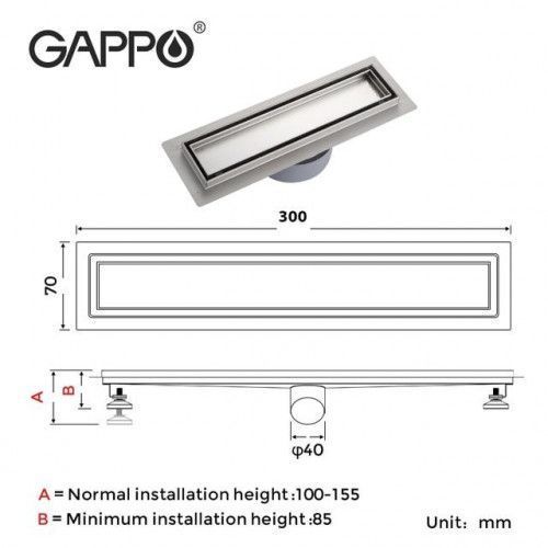 Душовий трап під плитку GAPPO G83007-4, 70х300 мм, нержавіюча сталь