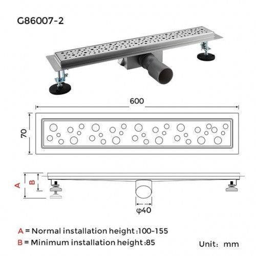 Душовий канал GAPPO G86007-2, 70х600 мм, нержавіюча сталь