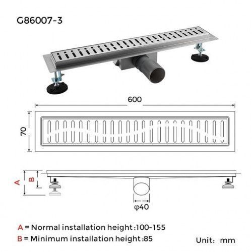 Трап для душу GAPPO G86007-3, 70х600 мм, нержавіюча сталь