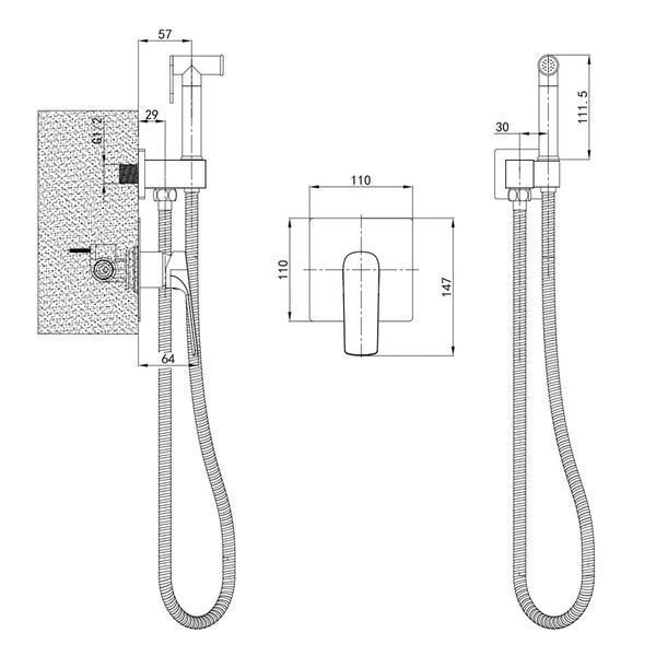 Змішувач для гігієнічного душу MIXXUS PREMIUM MONE 002 INNER GRAPHITE вбудований Графіт (MI6784)
