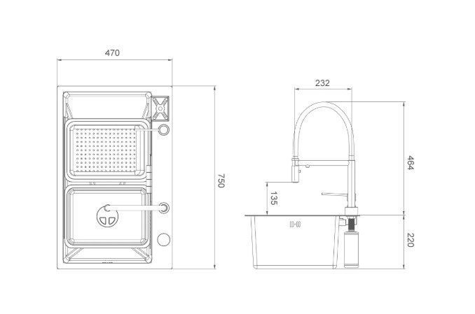 GS 7547-13 мийка PROFI 750*470 змішувач+сифон+ коланд.+дозатор+омивач склянк. (GOLD) {1/1}