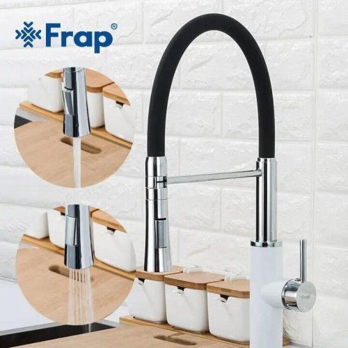 Змішувач для кухні Frap H52 F4452-8 з гнучким виливом, 2 режими, біло/чорний