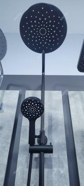Душева система Frap F2449-6, поворотний вилив - перемикач на лійку, 3 режими, чорний/хром