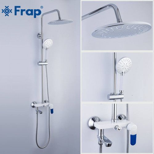 Душева система Frap F2434, поворотний вилив - перемикач на лійку, білий/хром