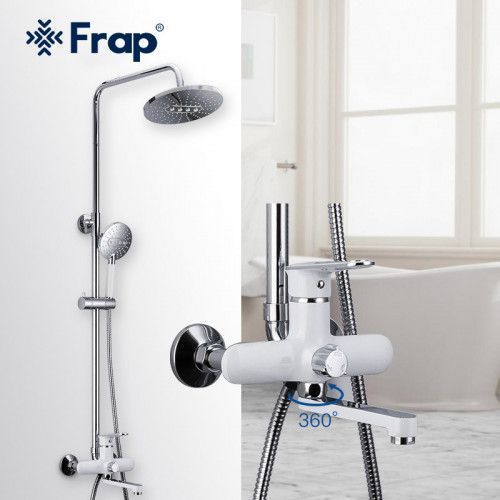 Душева система Frap F2449, поворотний вилив - перемикач на лійку, 3 режими, білий/хром